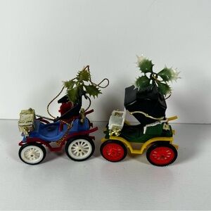 2 Vintage Christmas Ornaments Plastic Cars KMC  Antique Ford Model-T Lot Set